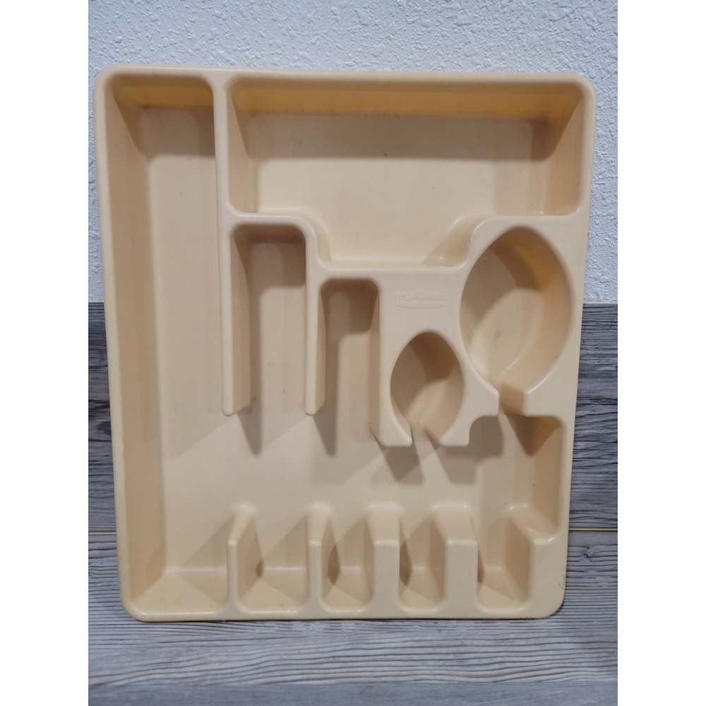 Vintage Rubbermaid Plastic Silverware Drawer Organizer Tray tan